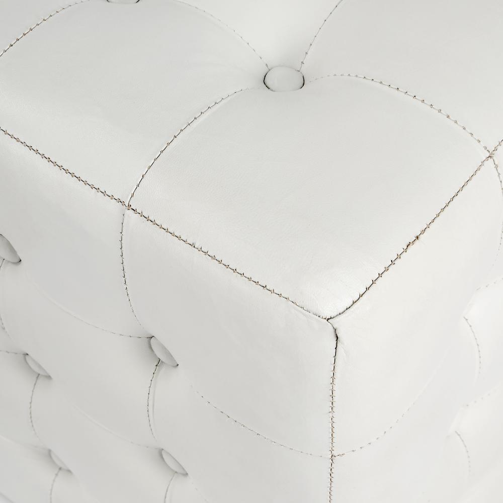 Leon Leather Cube Ottoman, White. Picture 4