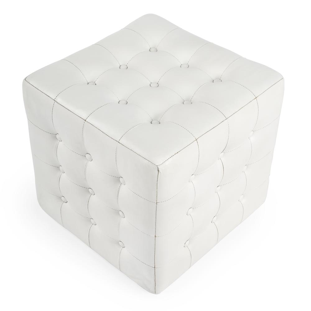 Leon Leather Cube Ottoman, White. Picture 5