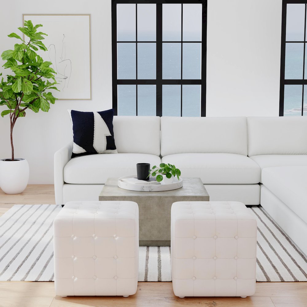 Leon Leather Cube Ottoman, White. Picture 8