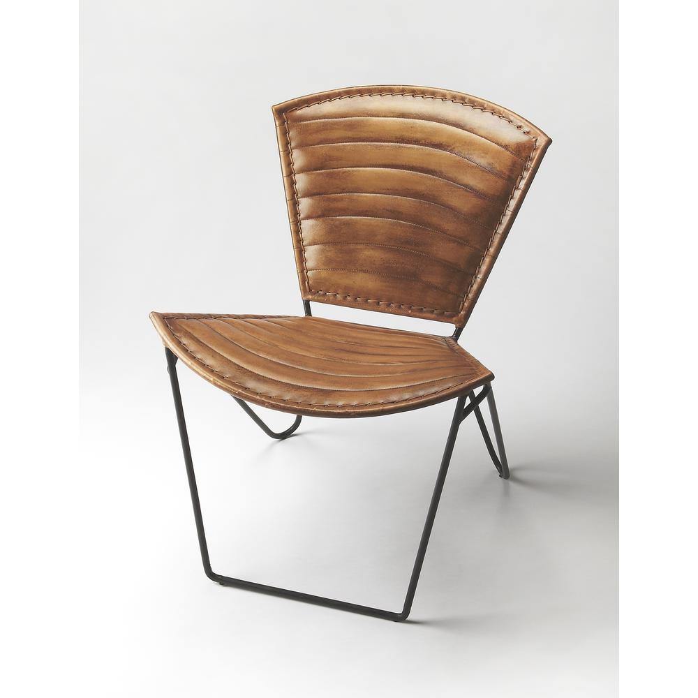 Felix Iron & Leather Accent Chair, Medium Brown. Picture 1