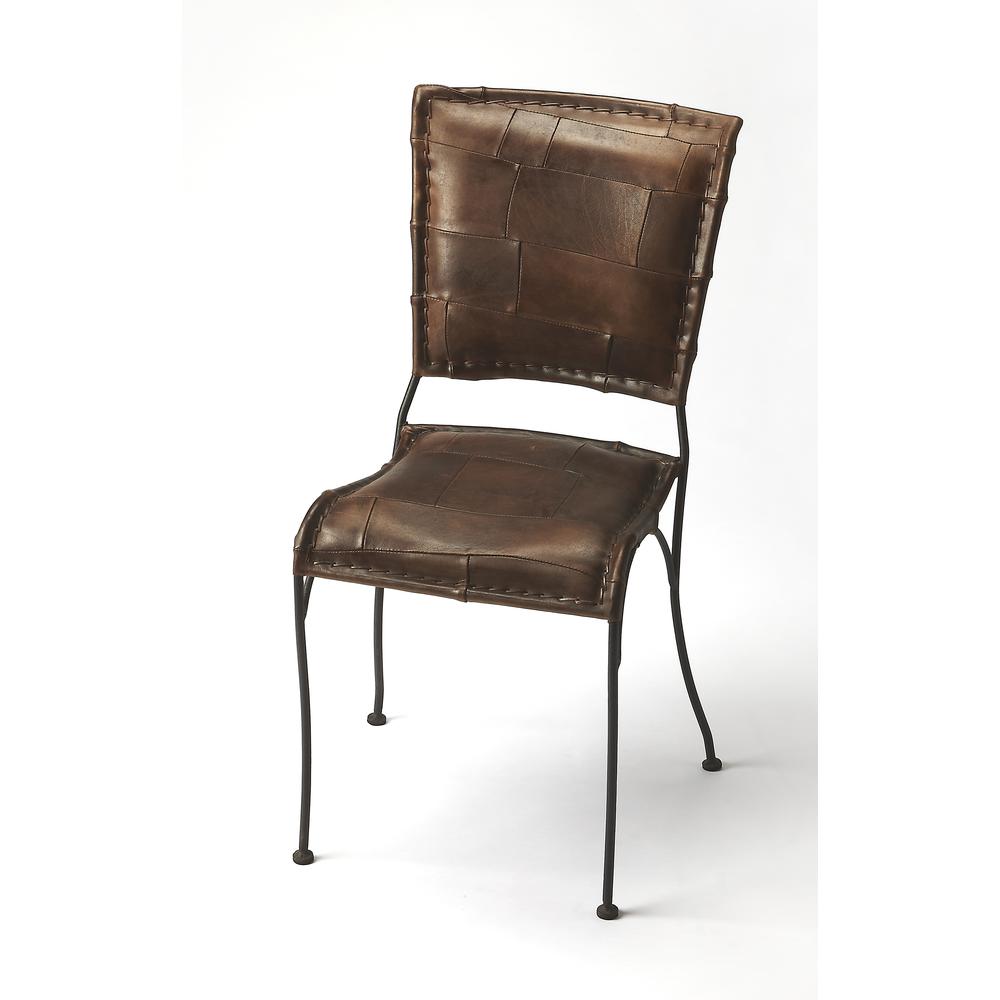 Maverick Iron & Leather Side Chair, Dark Brown. Picture 1