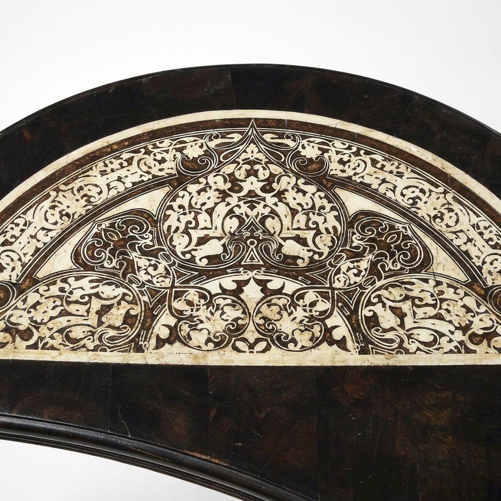 Demilune Console Table with Distressed Finish, Traditional Entryway Accent. Picture 6