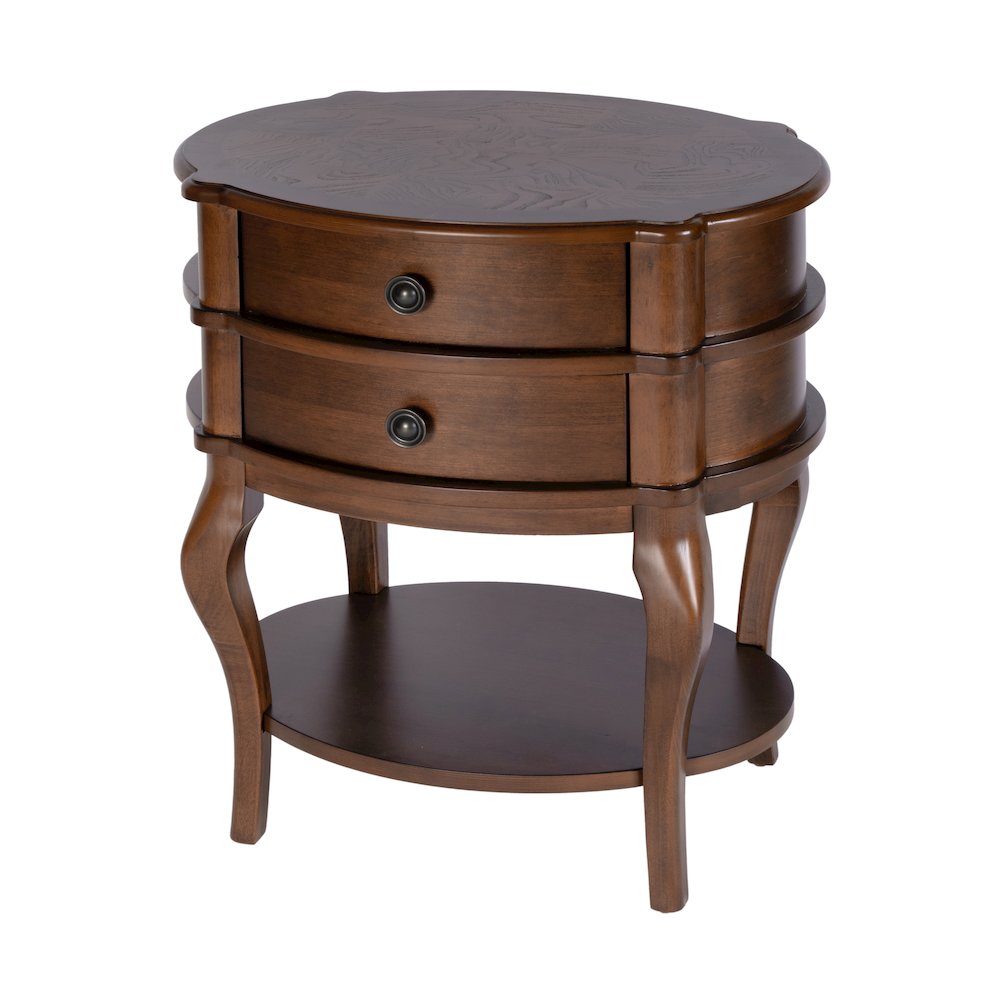 Ethel 25 in. W Oval Wood 2 Drawer Accent Table, Brown. Picture 1