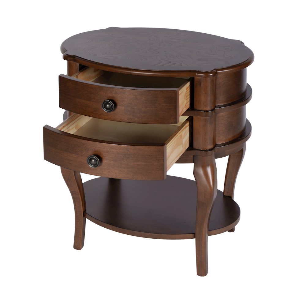 Ethel 25 in. W Oval Wood 2 Drawer Accent Table, Brown. Picture 4