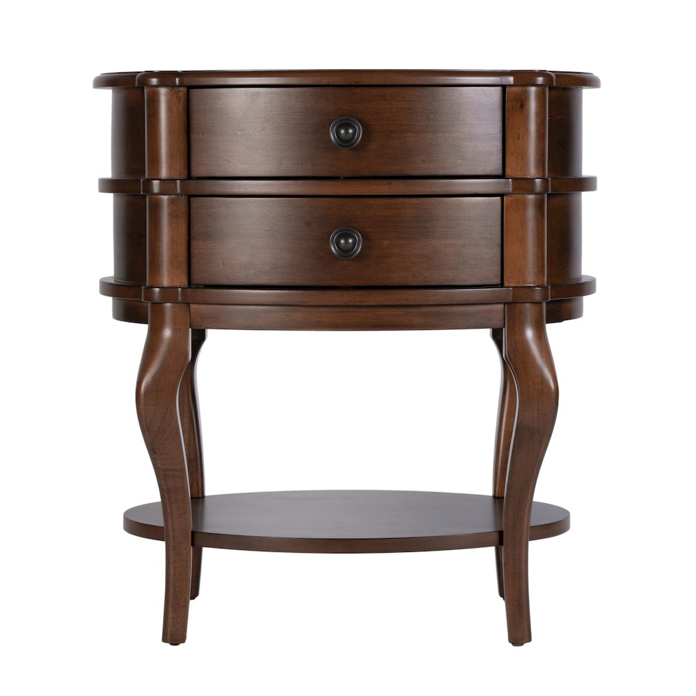 Ethel 25 in. W Oval Wood 2 Drawer Accent Table, Brown. Picture 8