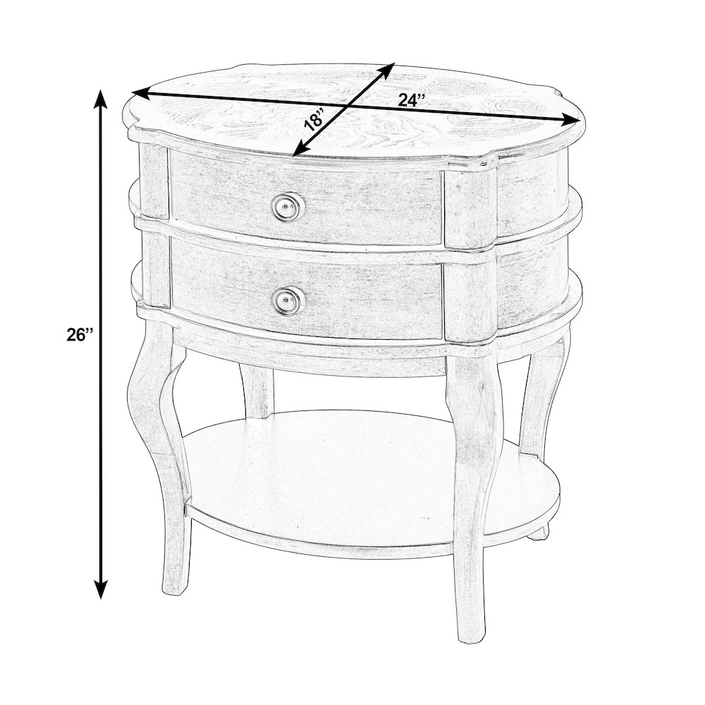 Ethel 25 in. W Oval Wood 2 Drawer Accent Table, Brown. Picture 3