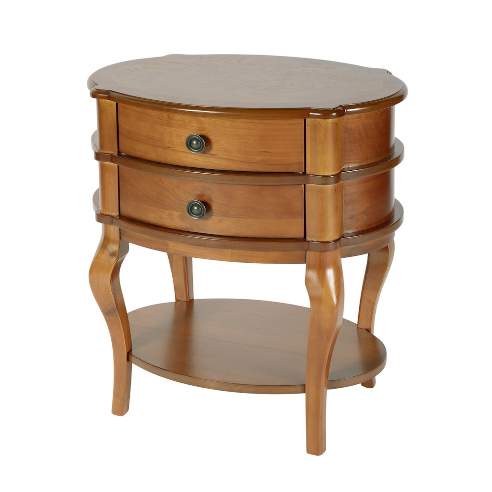 Ethel 25 in. W Oval Wood 2 Drawer Accent Table, Light Brown. Picture 1