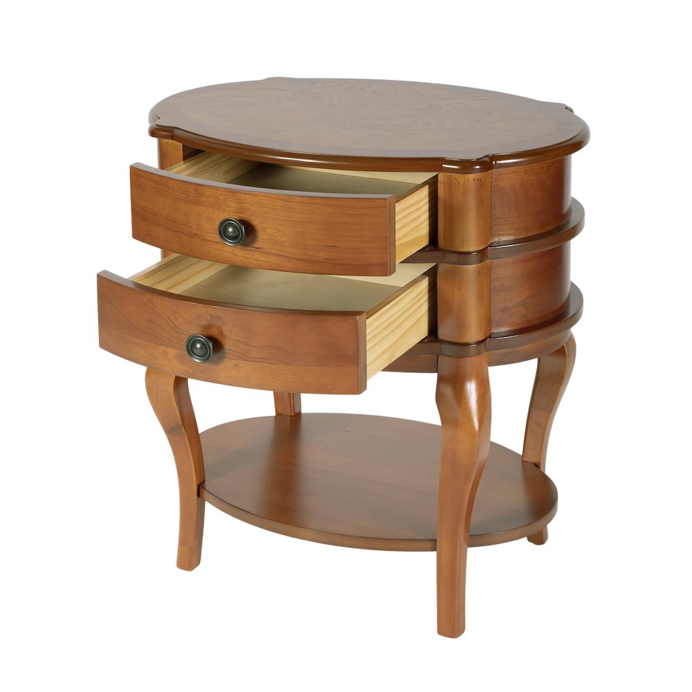 Ethel 25 in. W Oval Wood 2 Drawer Accent Table, Light Brown. Picture 3