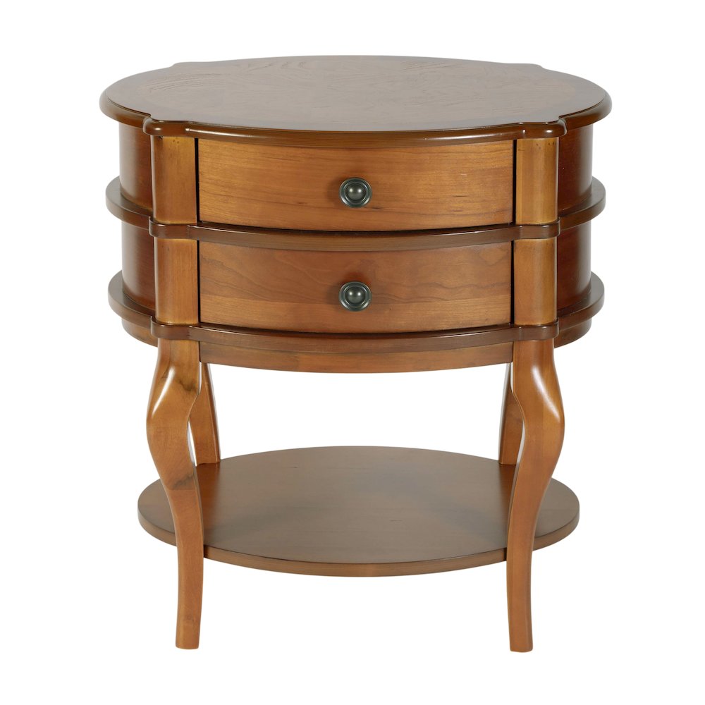 Ethel 25 in. W Oval Wood 2 Drawer Accent Table, Light Brown. Picture 4