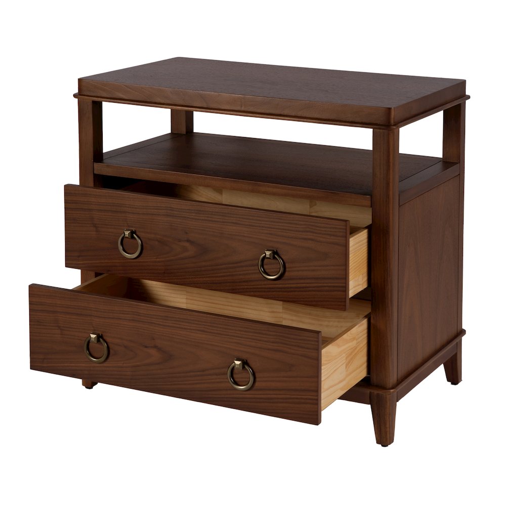 Highbury 28 in. W Rectangular Wood 2 Drawer Nightstand, Medium Brown. Picture 3