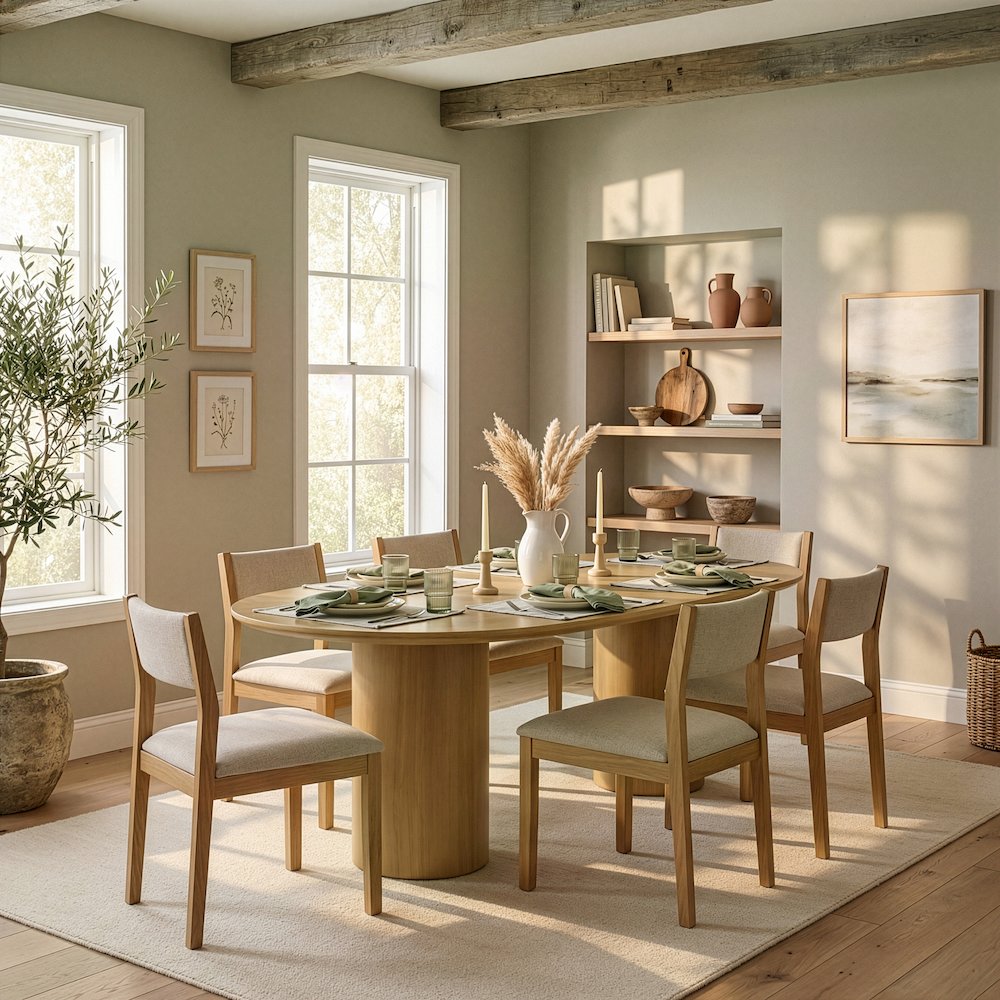Coral 84 in. W Oval Wood Double Pedestal Dining Table, Light Brown. Picture 2