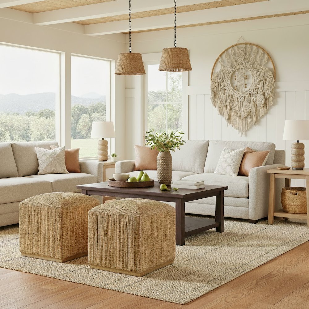 Como 17 in. W Square Banana Leaf Accent Stool, Natural. Picture 2