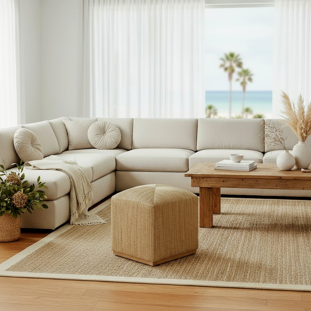 Como 17 in. W Square Banana Leaf Accent Stool, Natural. Picture 8