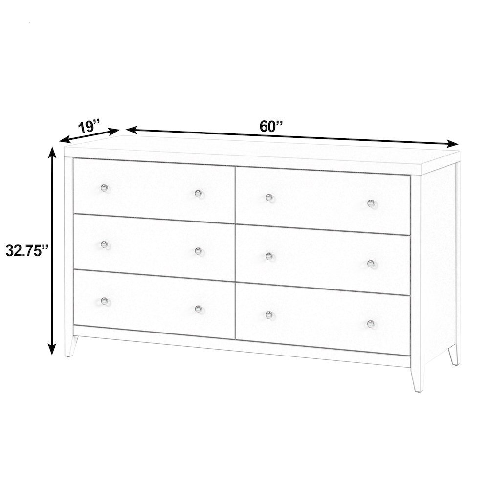 Dana 60 in. W Rectangular Wood 6 Drawer Dresser, White. Picture 3