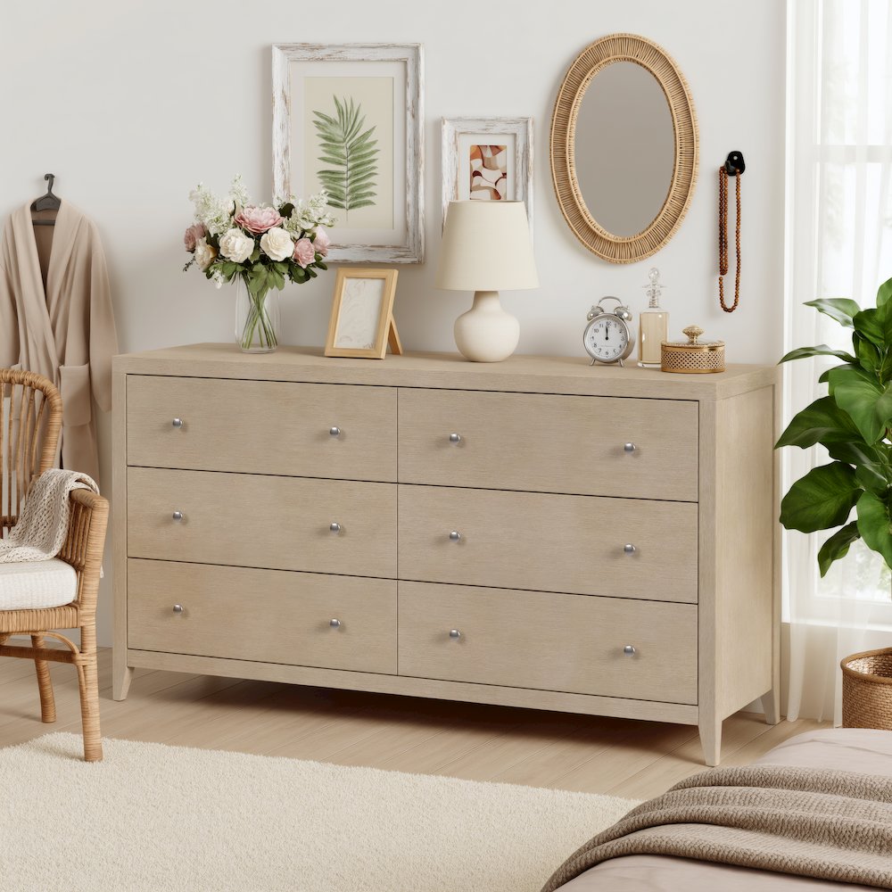 Dana 60 in. W Rectangular Wood 6 Drawer Dresser, Taupe. Picture 2