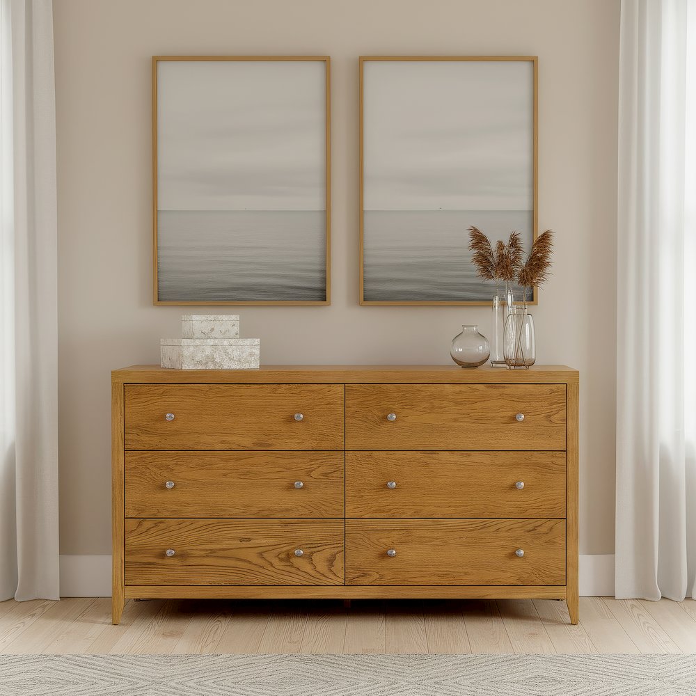 Dana 60 in. W Rectangular Wood 6 Drawer Dresser, Natural. Picture 2