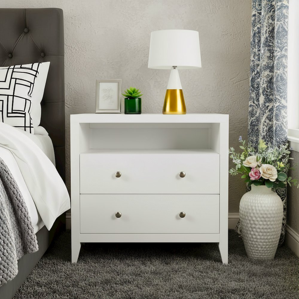 Dana 28 in. W Rectangular Wood 2 Drawer Nightstand, White. Picture 2