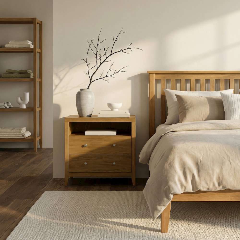 Dana 28 in. W Rectangular Wood 2 Drawer Nightstand, Natural. Picture 2