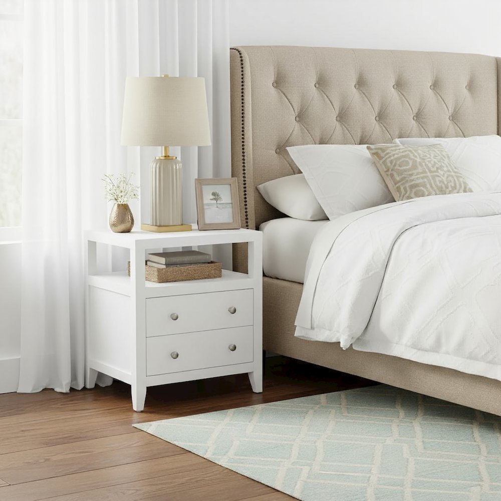 Dana 21 in. W Rectangular Wood 2 Drawer Nightstand, White. Picture 2