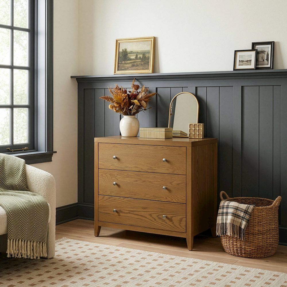 Dana 34 in. W Rectangular Wood 3 Drawer Chest, Natural. Picture 2