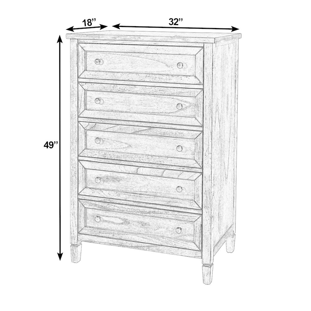 Flagstaff 32 in. W Rectangular Wood 5 Drawer Chest, Gray. Picture 3