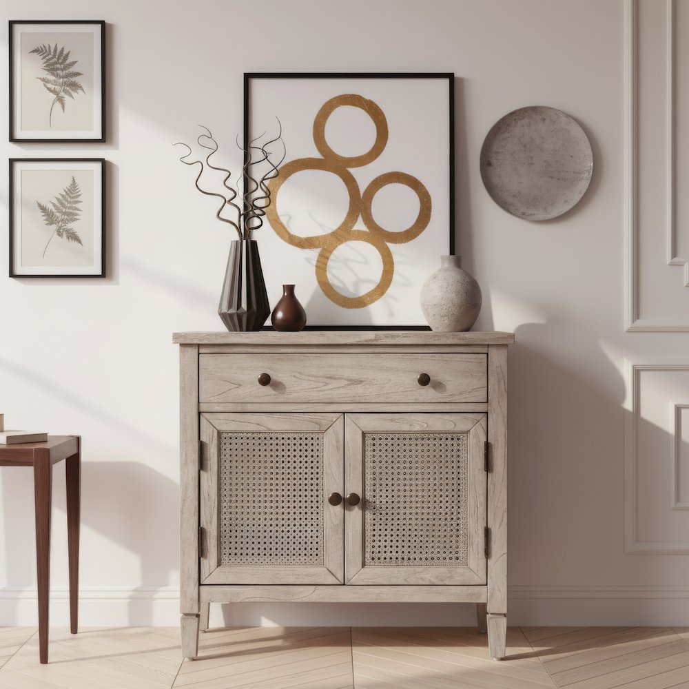 Flagstaff 30 in. W Rectangular Cane Accent Chest, Gray. Picture 2