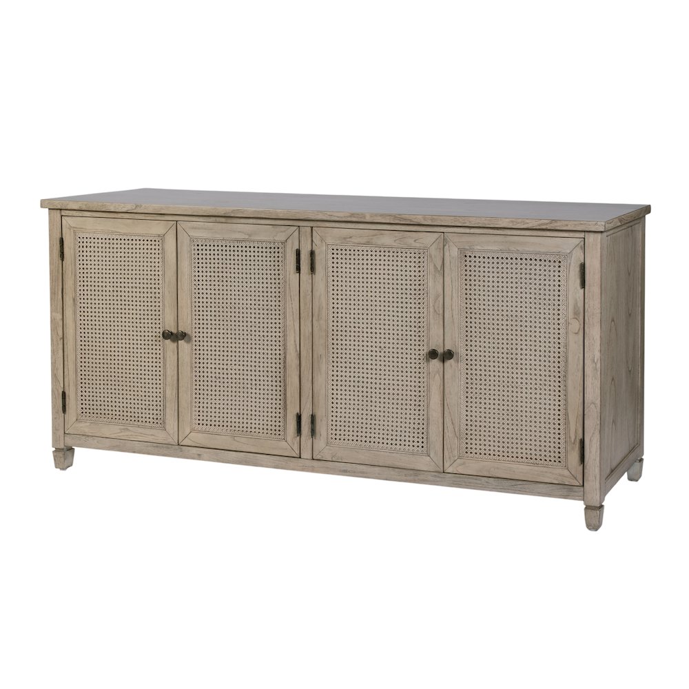 Flagstaff 70 in. W Rectangular Cane 4 Door Sideboard, Gray. Picture 1