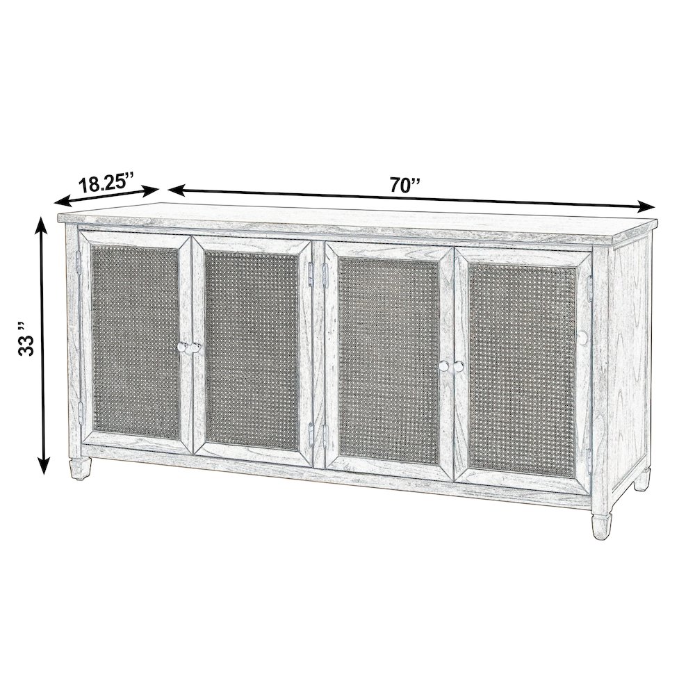 Flagstaff 70 in. W Rectangular Cane 4 Door Sideboard, Gray. Picture 3