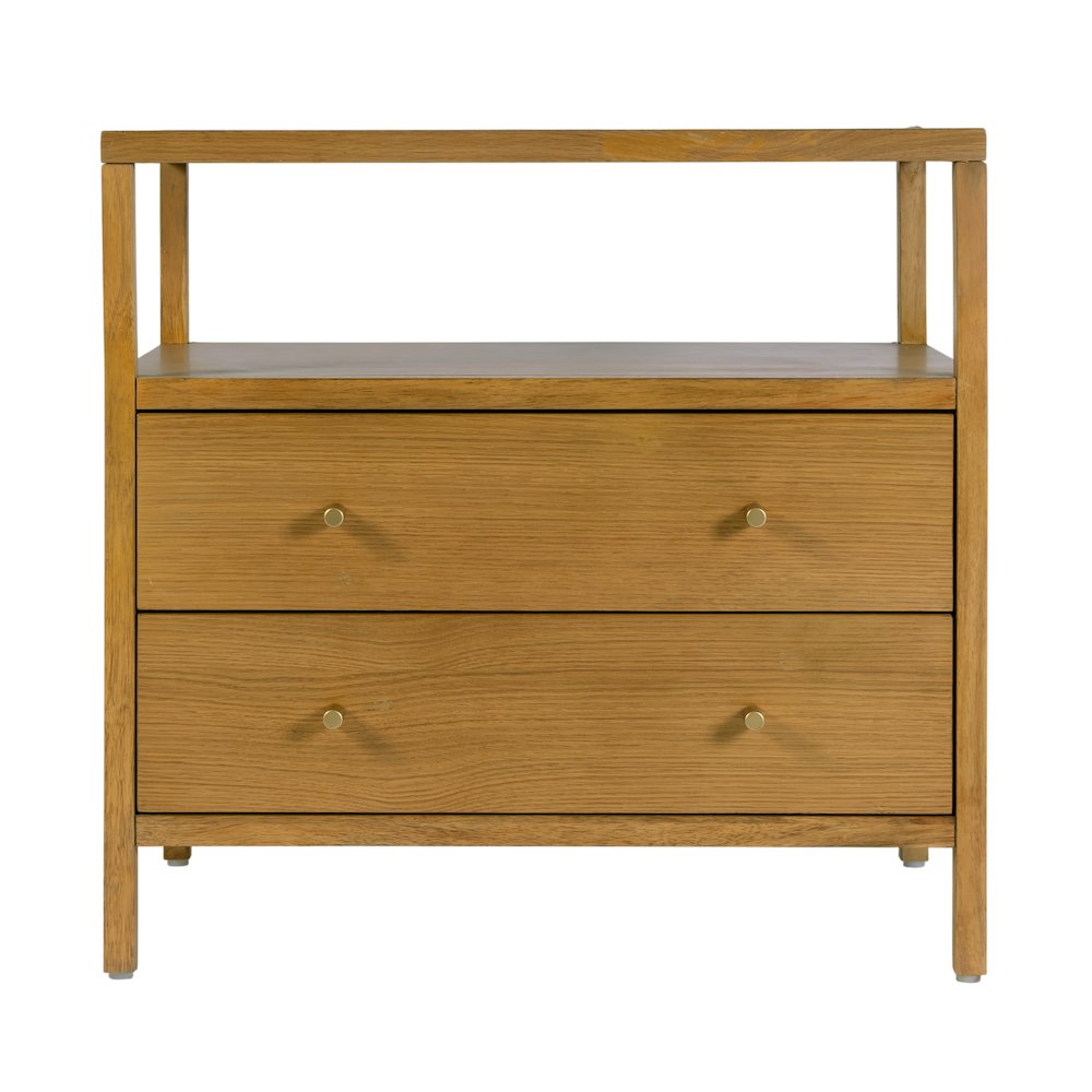 Mendel 28 in. W Rectangular Wood 2 Drawer Nightstand, Light Brown. Picture 5