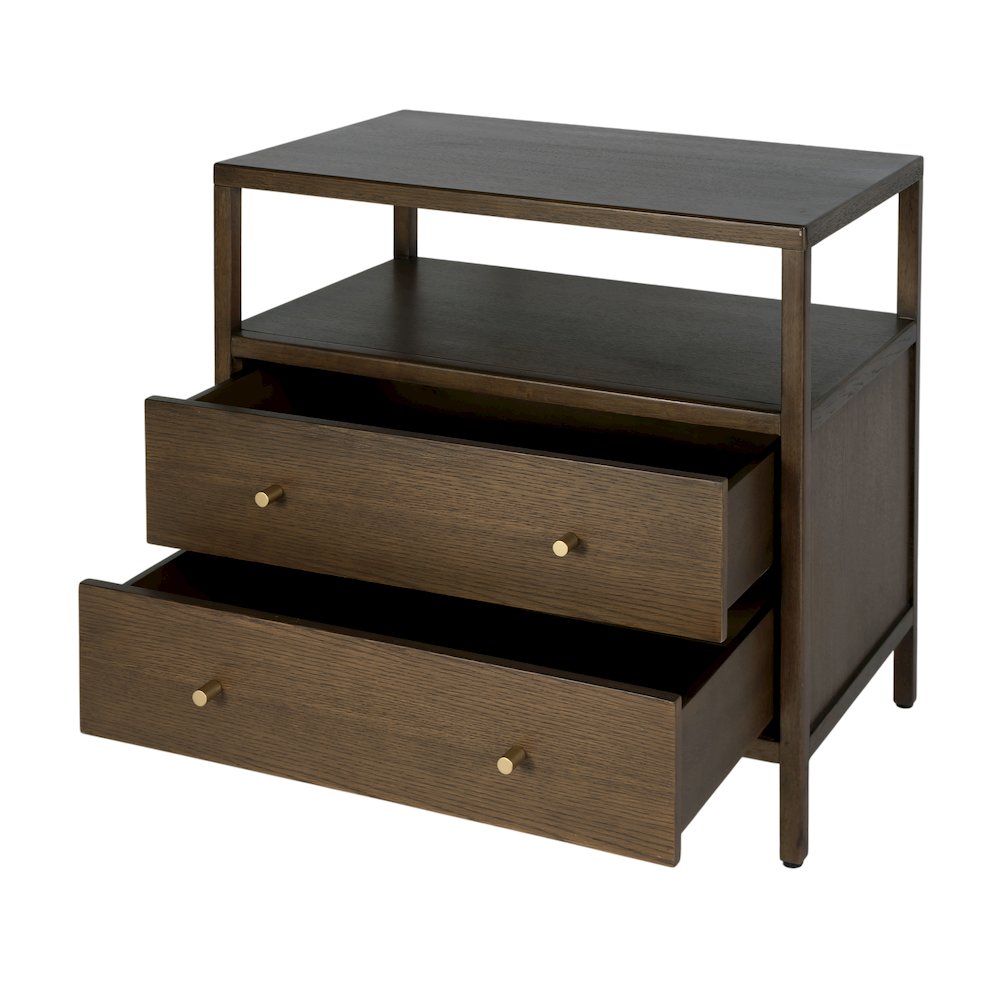 Mendel 28 in. W Rectangular Wood 2 Drawer Nightstand, Walnut. Picture 4