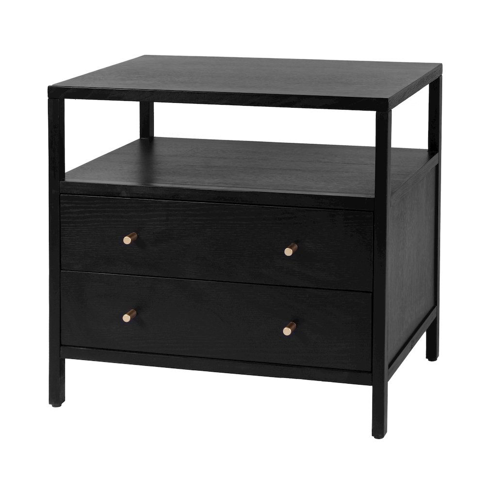 Mendel 28 in. W Rectangular Wood 2 Drawer Nightstand, Black. Picture 1