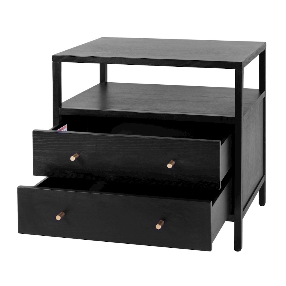 Mendel 28 in. W Rectangular Wood 2 Drawer Nightstand, Black. Picture 4