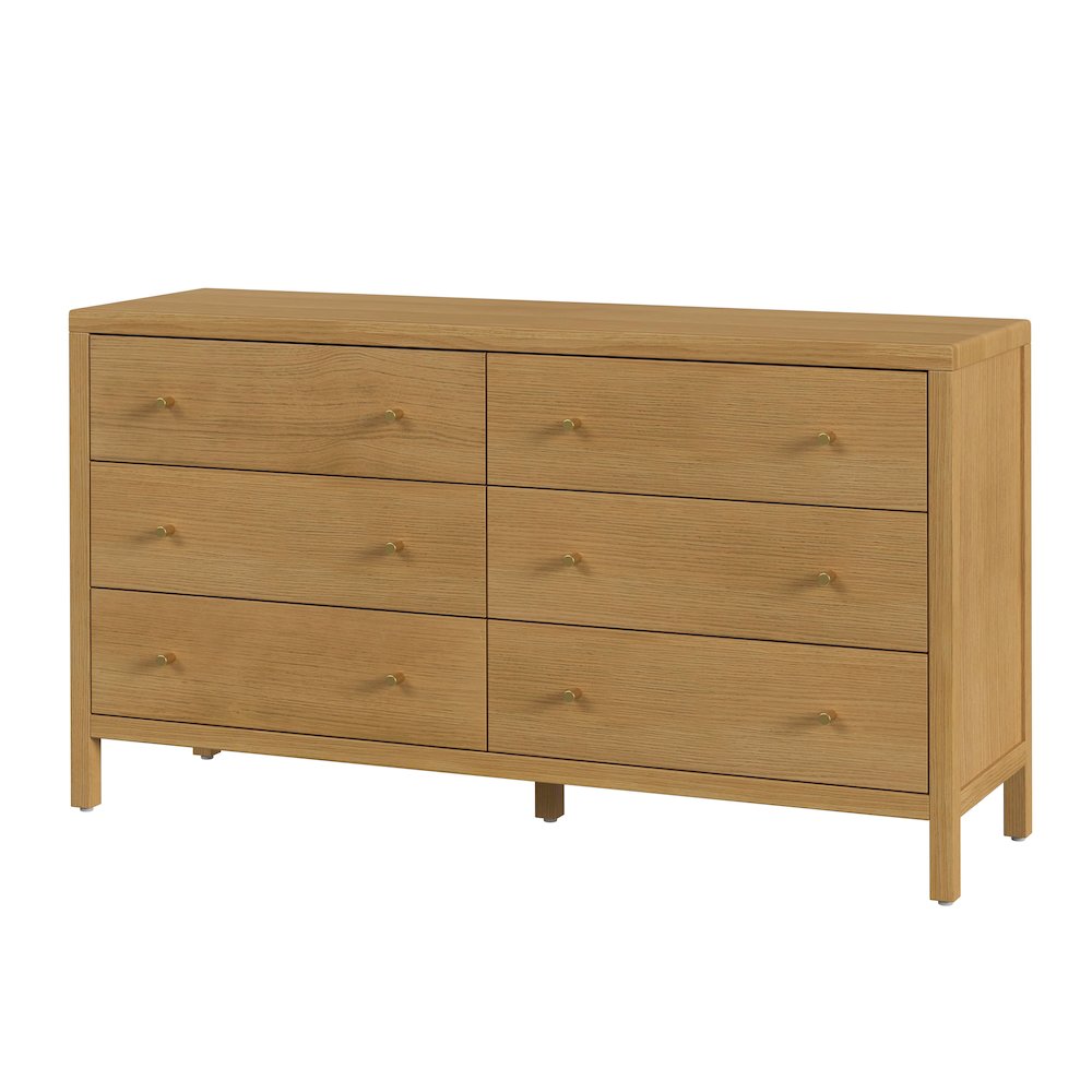 Mendel 60 in. W Rectangular Wood 6 Drawer Dresser, Light Brown. Picture 1