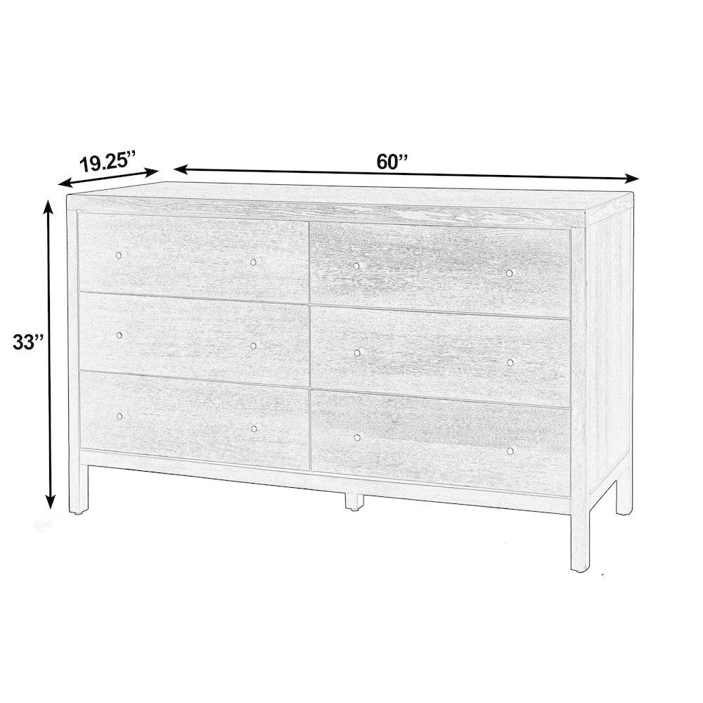 Mendel 60 in. W Rectangular Wood 6 Drawer Dresser, Light Brown. Picture 3