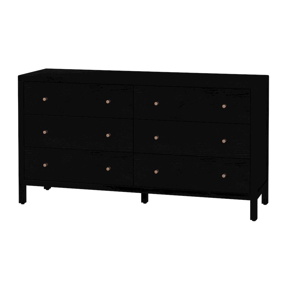 Mendel 60 in. W Rectangular Wood 6 Drawer Dresser, Black. Picture 1
