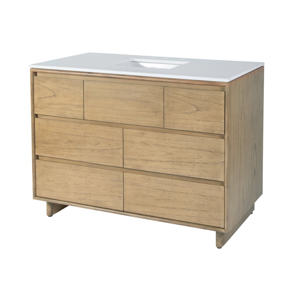 Gannet 48 in. W Wood Single Sink 6 Drawer Vanity Set, Light Brown. Picture 1