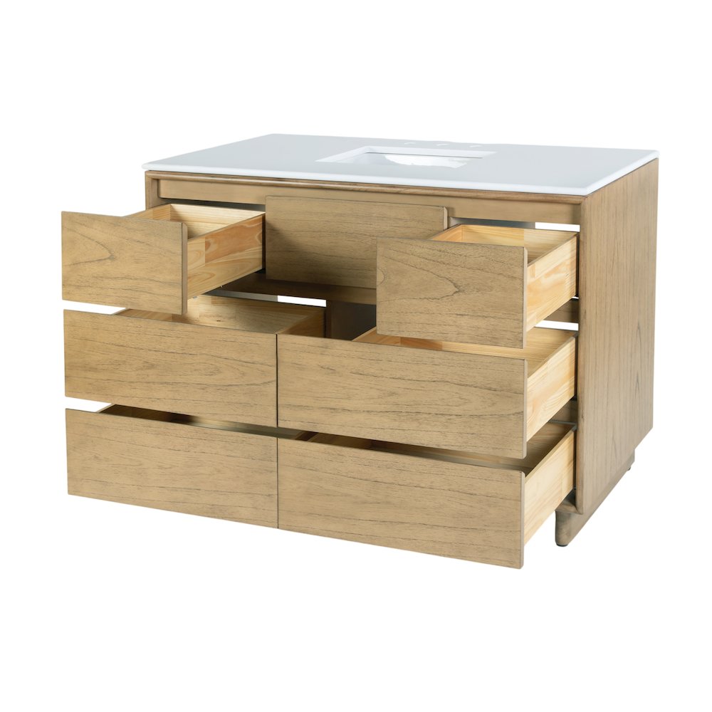 Gannet 48 in. W Wood Single Sink 6 Drawer Vanity Set, Light Brown. Picture 4