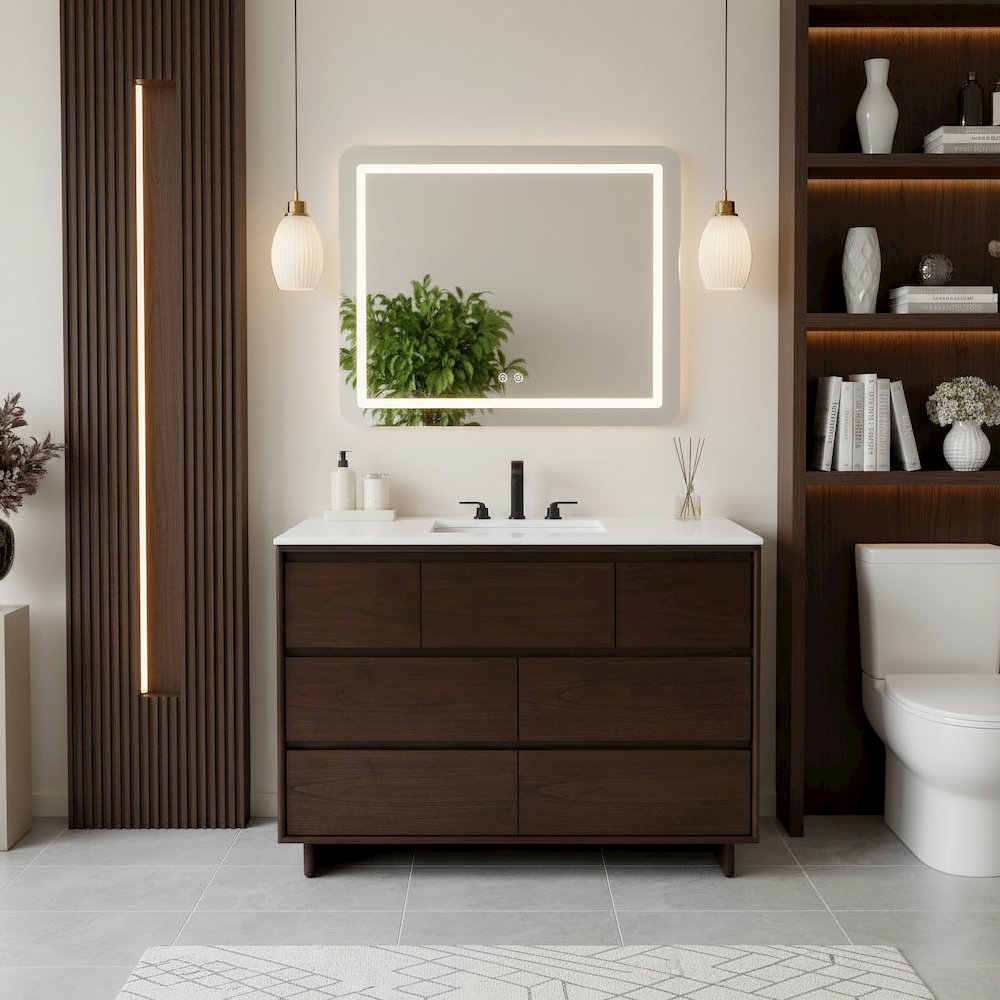 Gannet 48 in. W Wood Single Sink 6 Drawer Vanity Set, Brown. Picture 2