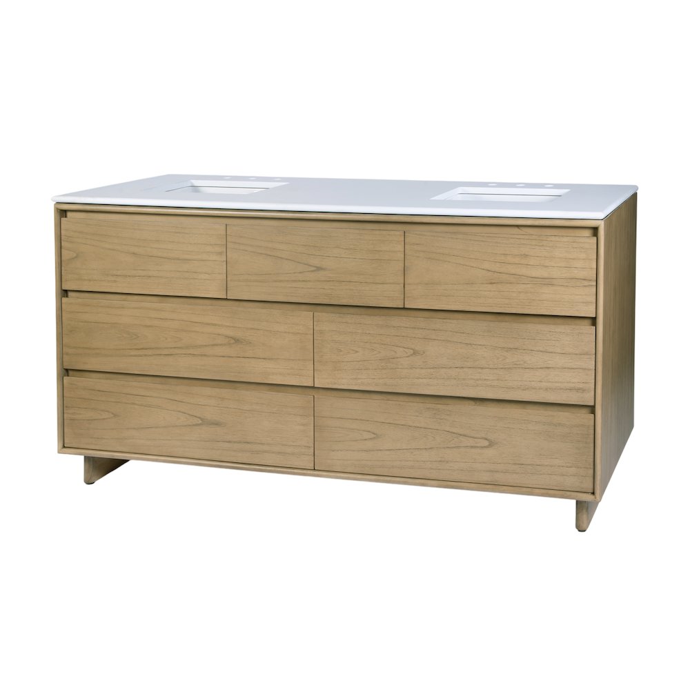 Gannet 72 in. W Wood Double Sink 5 Drawer Vanity Set, Light Brown. Picture 1