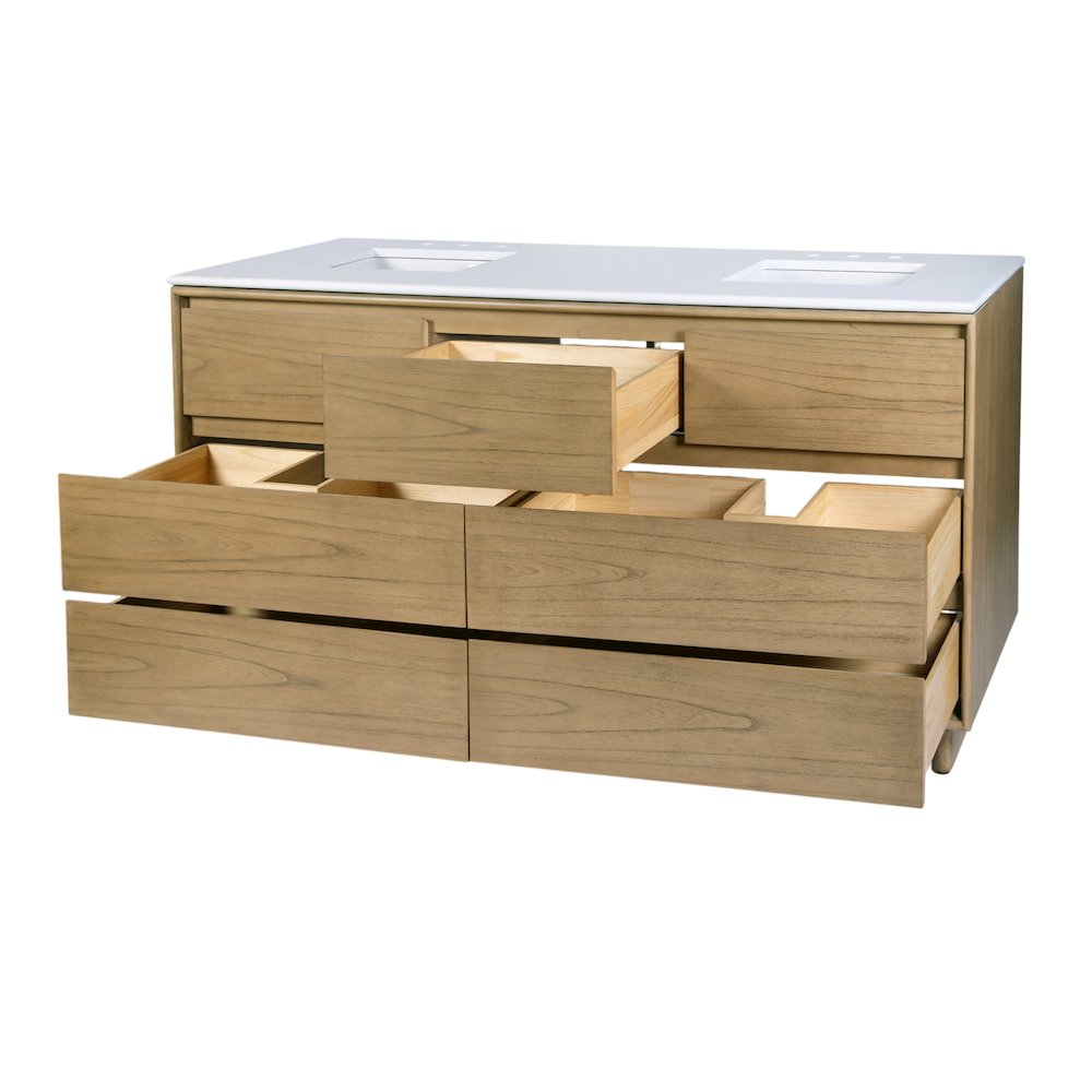 Gannet 72 in. W Wood Double Sink 5 Drawer Vanity Set, Light Brown. Picture 6