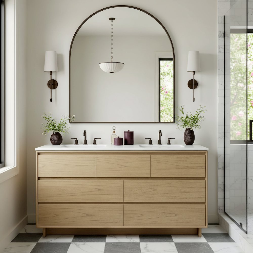 Gannet 72 in. W Wood Double Sink 5 Drawer Vanity Set, Light Brown. Picture 2