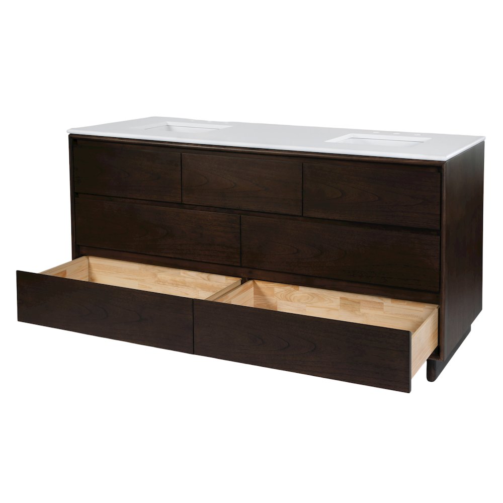 Gannet 72 in. W Wood Double Sink 5 Drawer Vanity Set, Brown. Picture 4