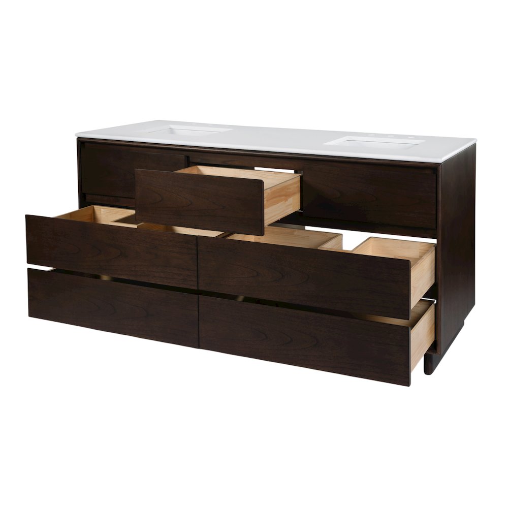 Gannet 72 in. W Wood Double Sink 5 Drawer Vanity Set, Brown. Picture 6