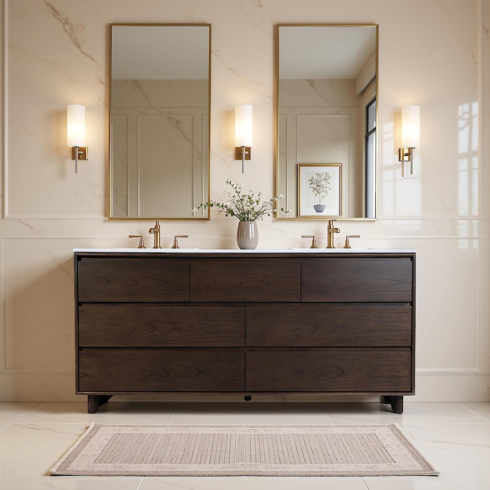 Gannet 72 in. W Wood Double Sink 5 Drawer Vanity Set, Brown. Picture 2