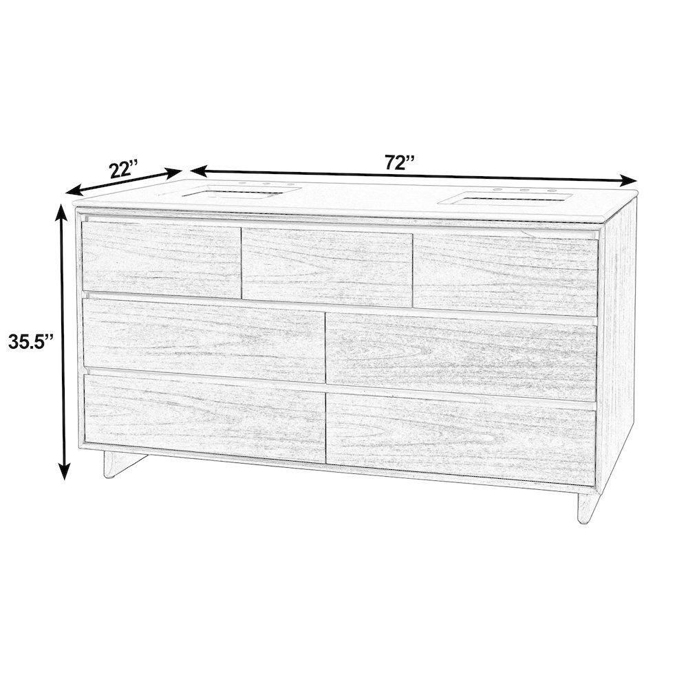 Gannet 72 in. W Wood Double Sink 5 Drawer Vanity Set, Brown. Picture 3