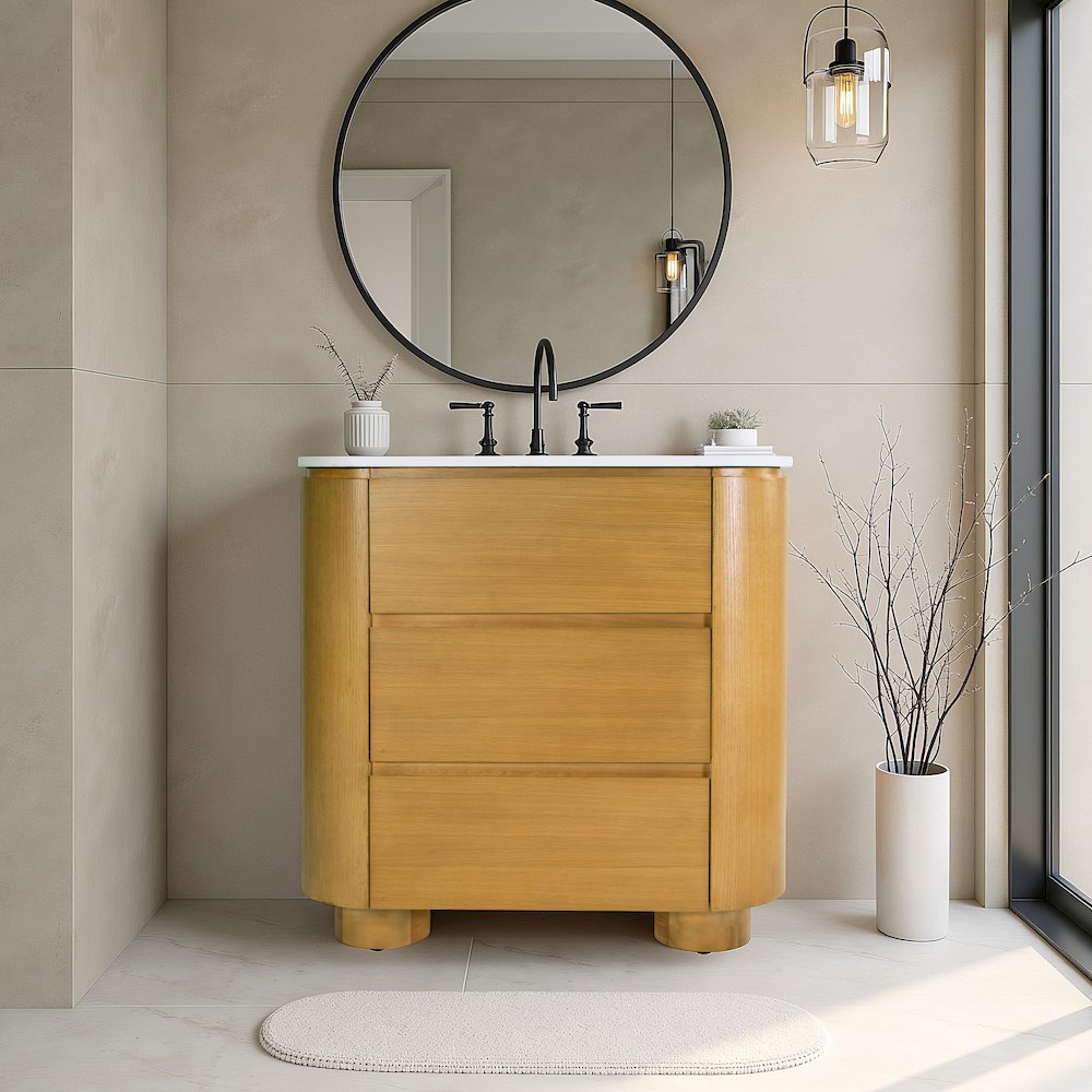 Genoa 36 in. W Quartz 2 Drawer Single Bathroom Vanity, Light Brown. Picture 2