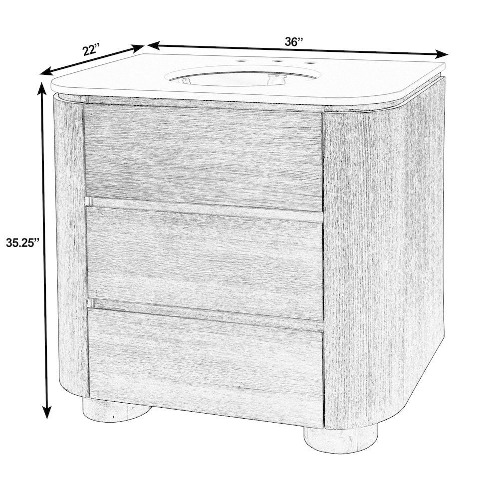 Genoa 36 in. W Quartz 2 Drawer Single Bathroom Vanity, Light Brown. Picture 3