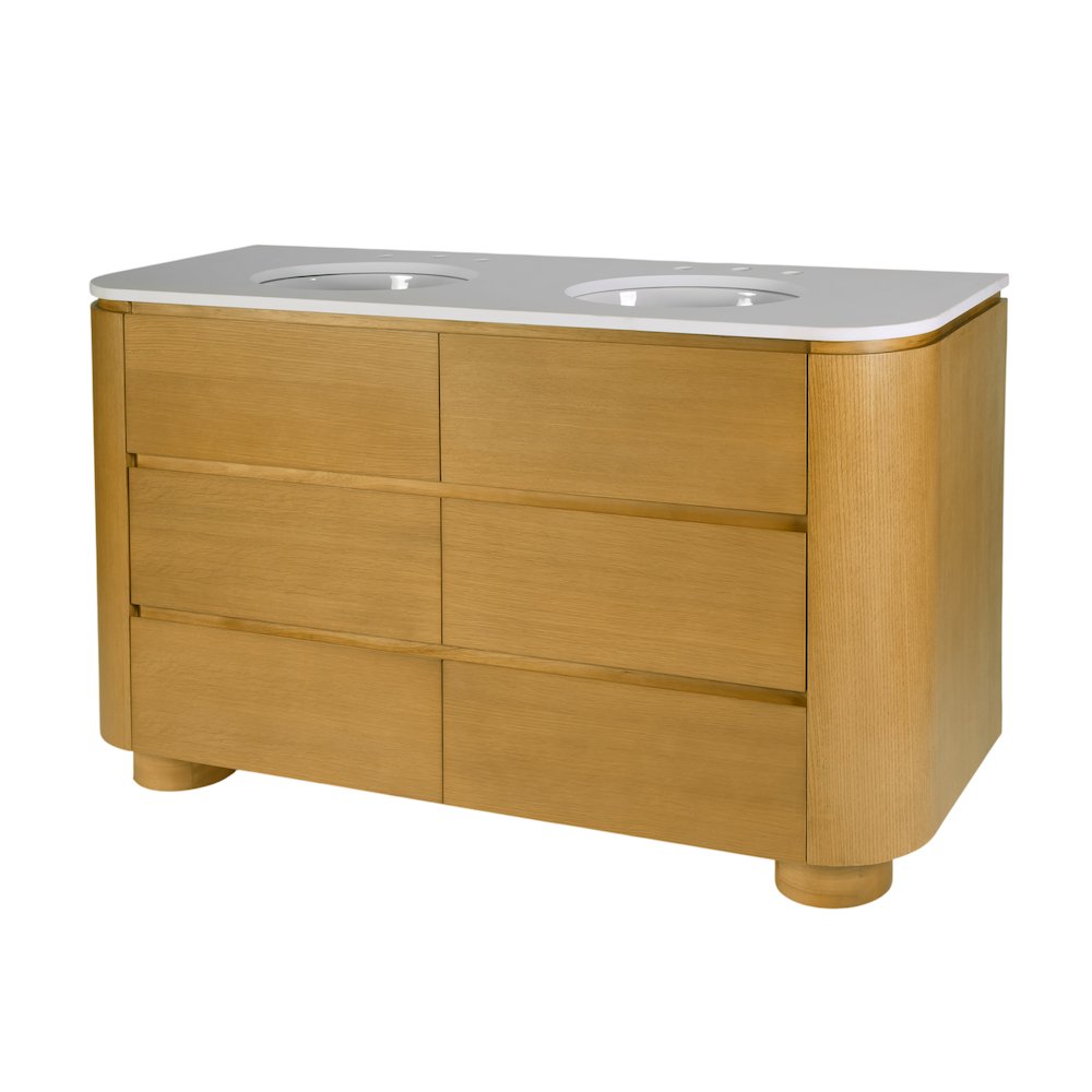 Genoa 60. in. W Quartz 4 Drawer Double Bathroom Vanity, Light Brown. Picture 1