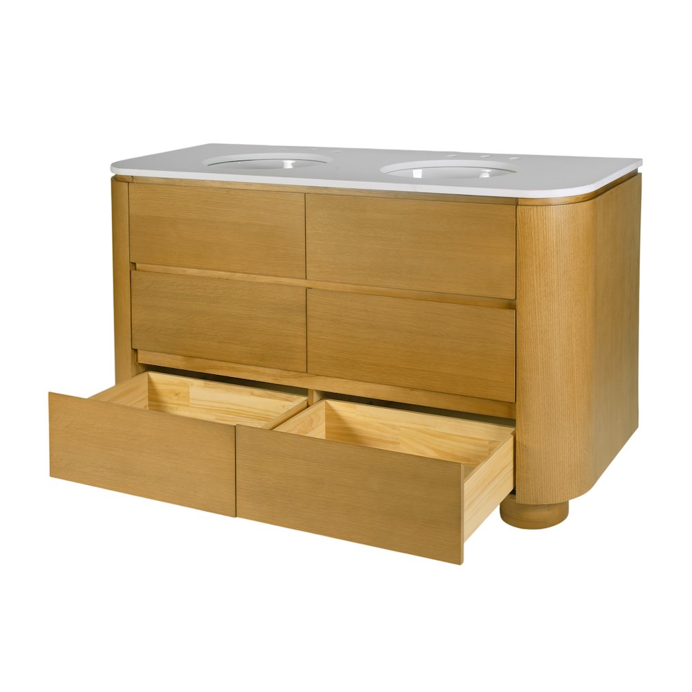 Genoa 60. in. W Quartz 4 Drawer Double Bathroom Vanity, Light Brown. Picture 4