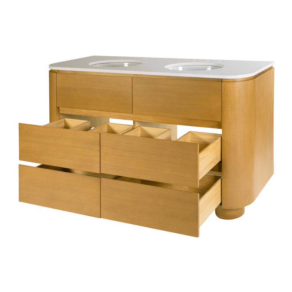 Genoa 60. in. W Quartz 4 Drawer Double Bathroom Vanity, Light Brown. Picture 5